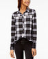 Polly Esther Juniors Lattice Trim Plaid Button Up Shirt